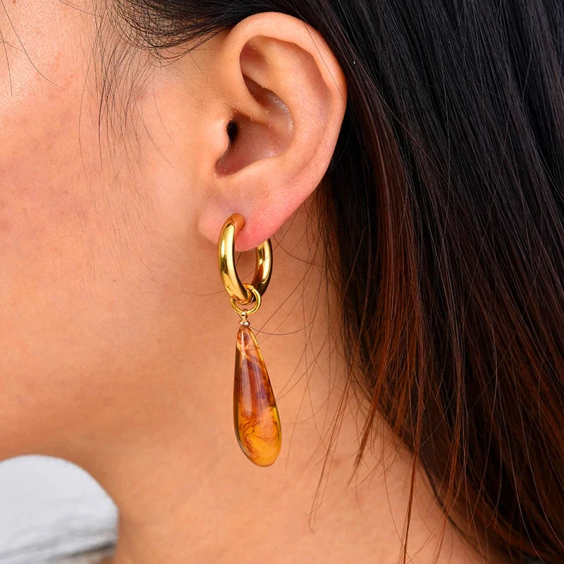 Brincos Drop Amber